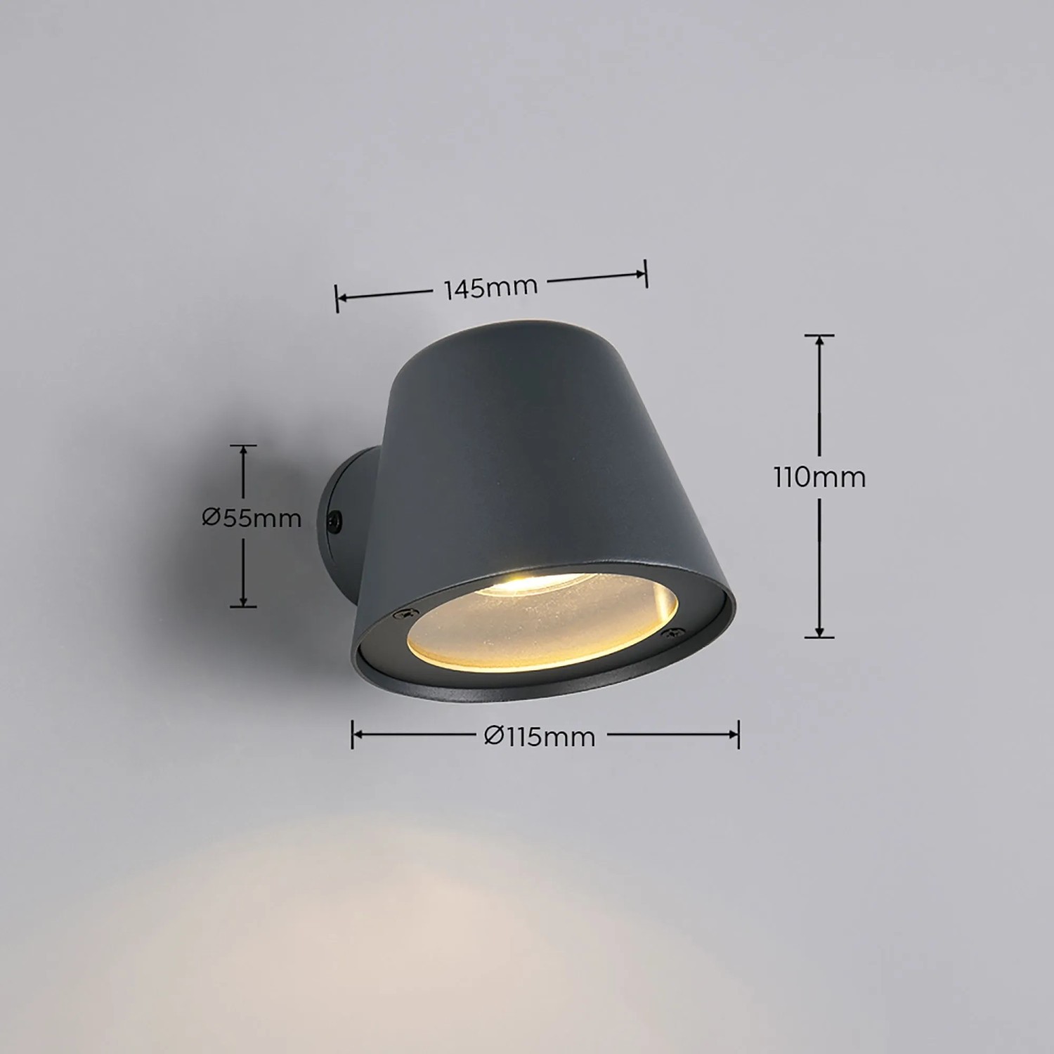 Anthrazitfarbener LED-Außenstrahler BENI für die Wand, Licht nach unten.
