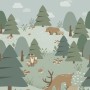 ESTAhome Fototapete Wald mit Tieren, grüne Vliestapete für Kinderzimmer (200x279 cm).