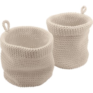 baliv Aufbewahrungskörbe Sand, 2er Set, Häkeloptik, für Bad & Wohnbereich.