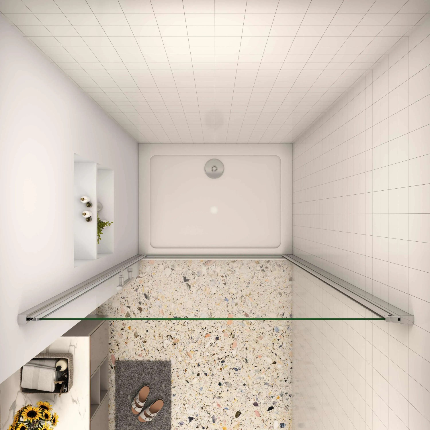 AICA Duschkabine 70x185cm mit Drehtür, Nischentür aus 6mm ESG Glas, Aufsicht