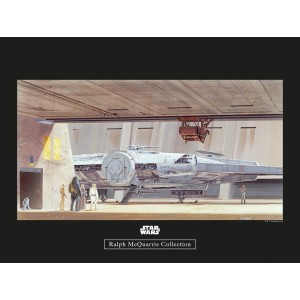 Komar Wandbild Star Wars Hangar (40x30 cm): Millennium Falke in Werkstatt mit Star Wars Figuren.