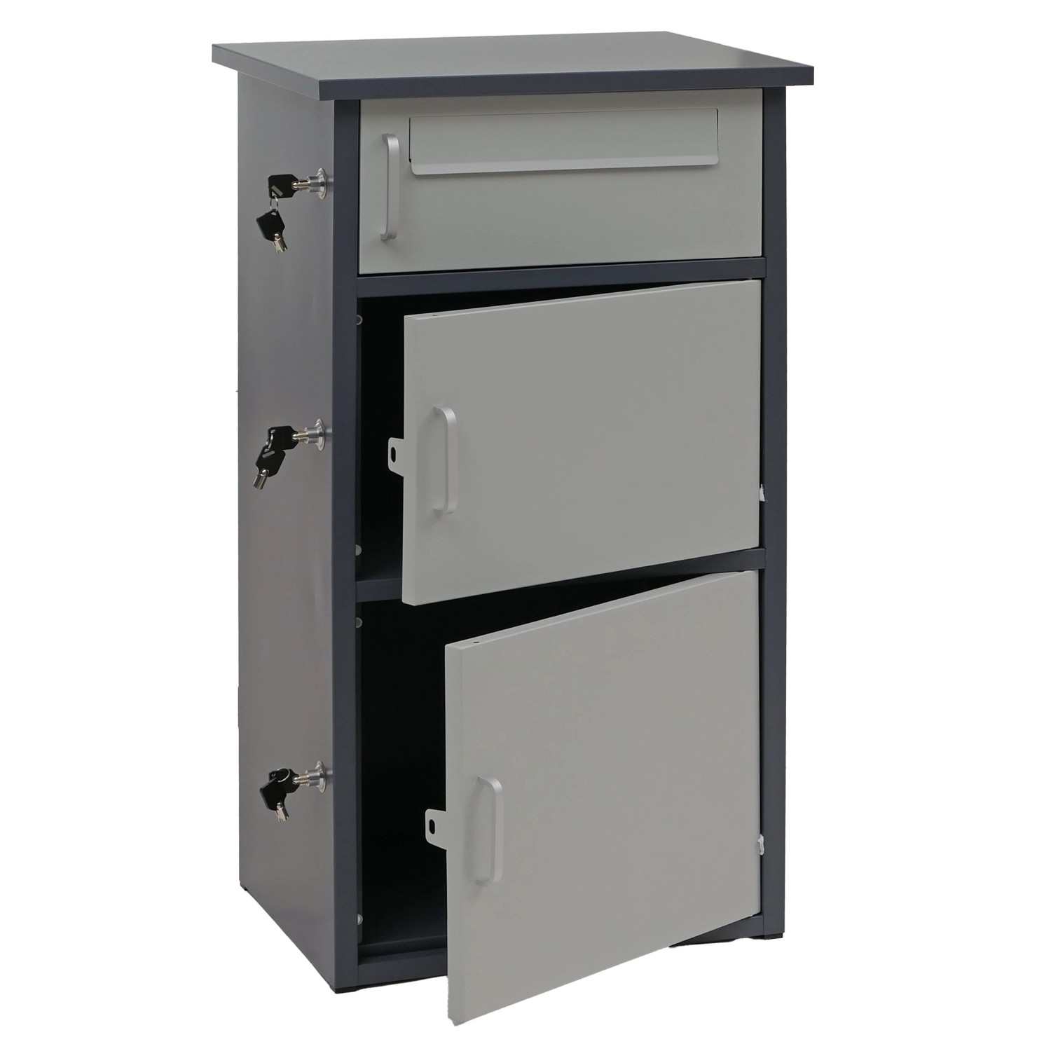 PROREGAL Paketkasten Mit 3 Fächern HxBxT 89x49x38cm Stahl Dunkelgrau/Grau P günstig online kaufen