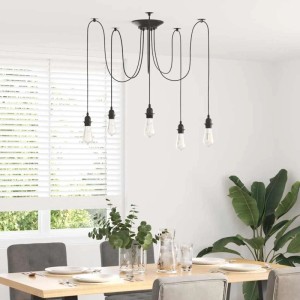 Schwarze vidaXL Pendelleuchte mit 5 E27 Fassungen aus Metall. Lampe im Vintage-Look.