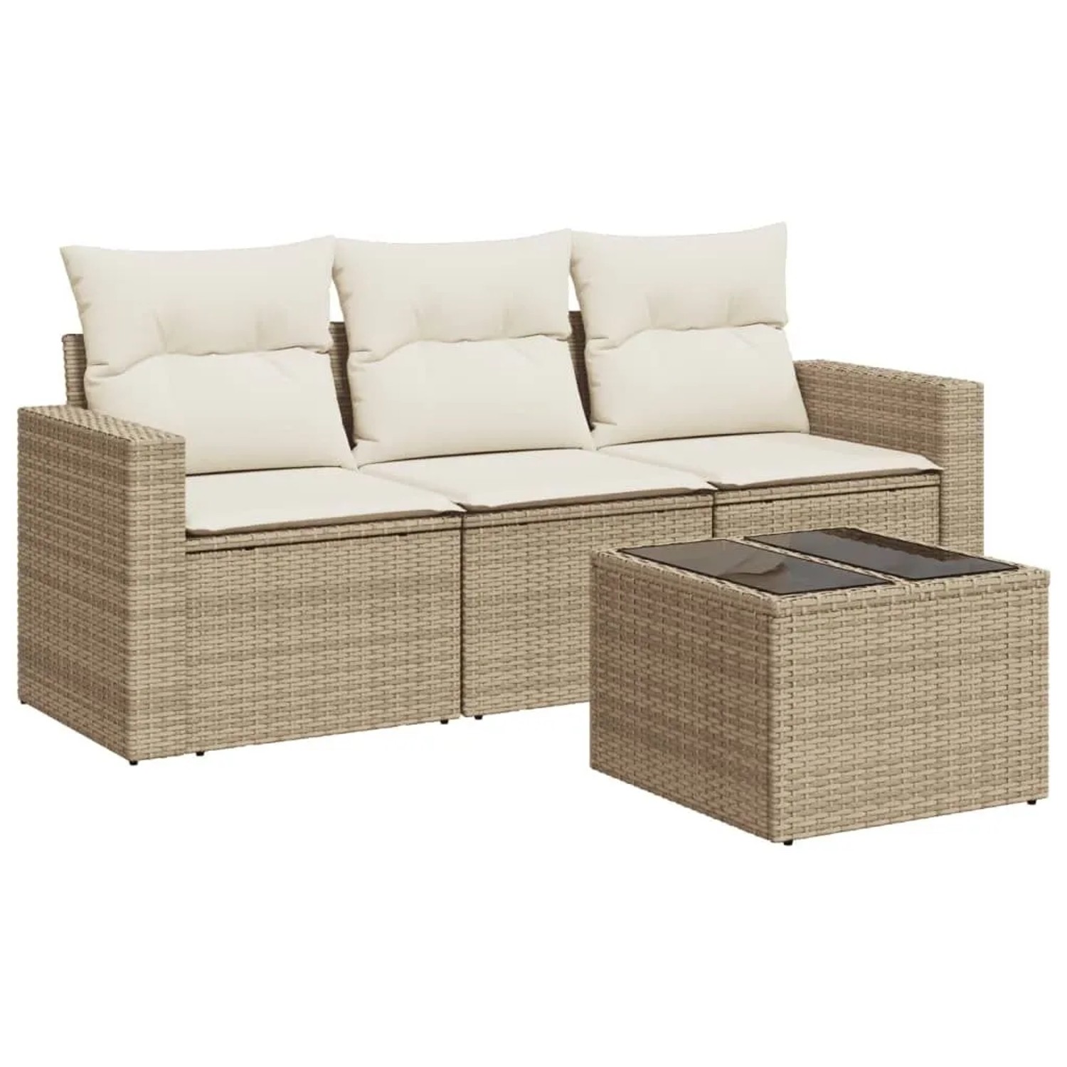 vidaXL 4-Tlg Garten-Sofagarnitur mit Kissen Beige Poly Rattan 3251005 günstig online kaufen
