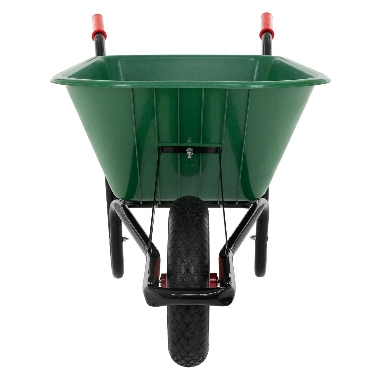Grüne ECD Germany Gartenschubkarre mit 100L PP-Mulde und Luftrad, Ansicht von vorne.