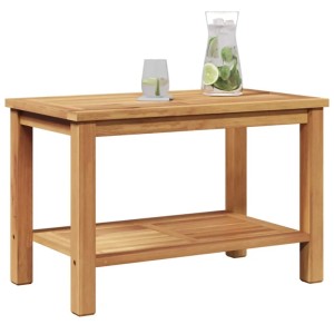 Brauner vidaXL Couchtisch aus Teakholz, 70x40x45 cm, mit Ablagefläche. Gartentisch für Terrasse und Wohnzimmer.