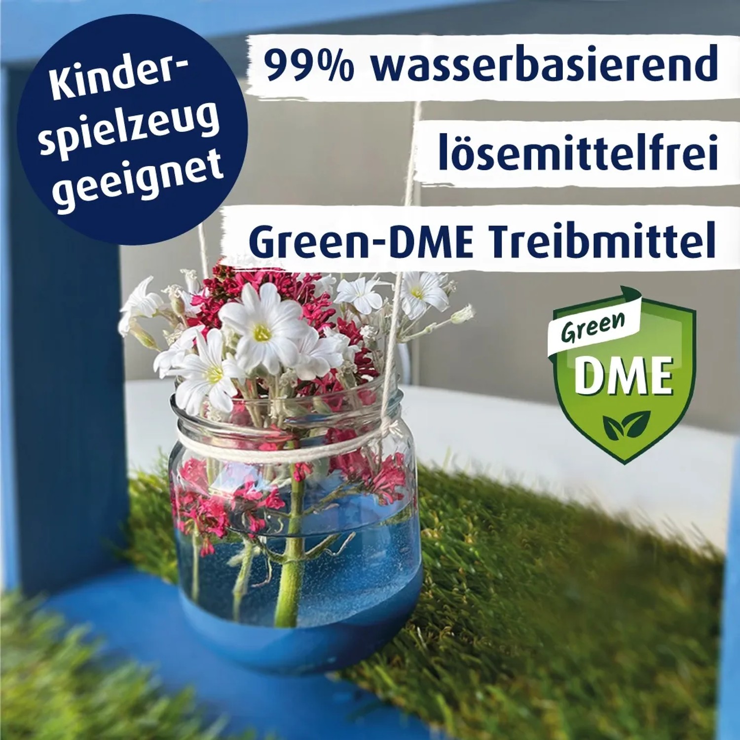 Belton Free AQUAcolours Himmelblau: Buntlack-Spray in RAL 5015, hochglänzend, 400ml. Dekoratives Anwendungsbeispiel.