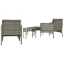 Graues 5-tlg. Garten Lounge Set aus Rattan mit Tisch, Stühlen und Hockern.