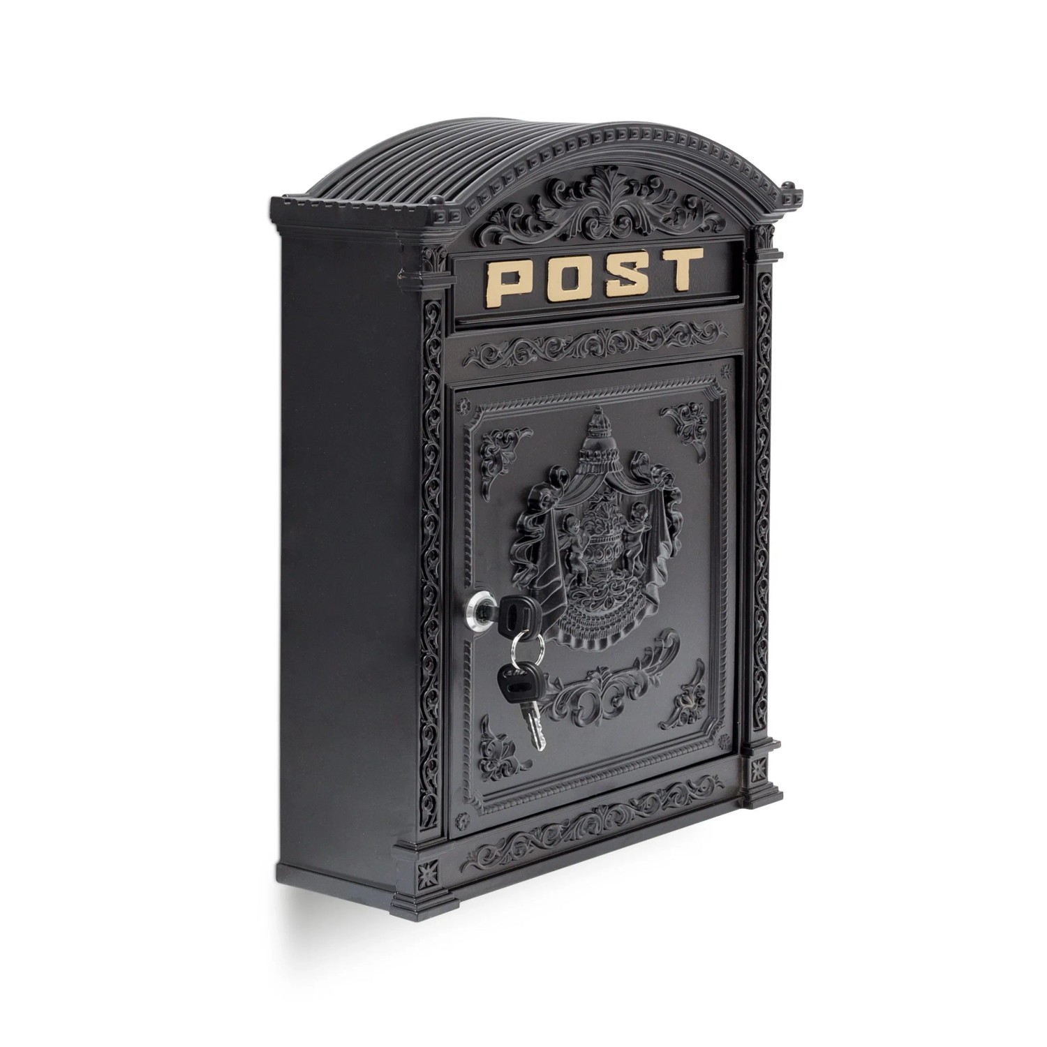 Relaxdays Wandbriefkasten Antik Aluguss Schwarz 44,5 cm x 31 cm x 9,5 cm