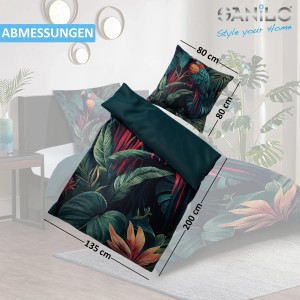 SANILO Bettwäsche Exotic, 2-teilig mit Dschungel-Motiv und dunkelgrünem Bezug.