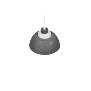 Anthrazitfarbene Tilos Pendelleuchte aus Metall und Glas, 1-flammig, E27. Modernes Industrial Design mit weißem Glas.