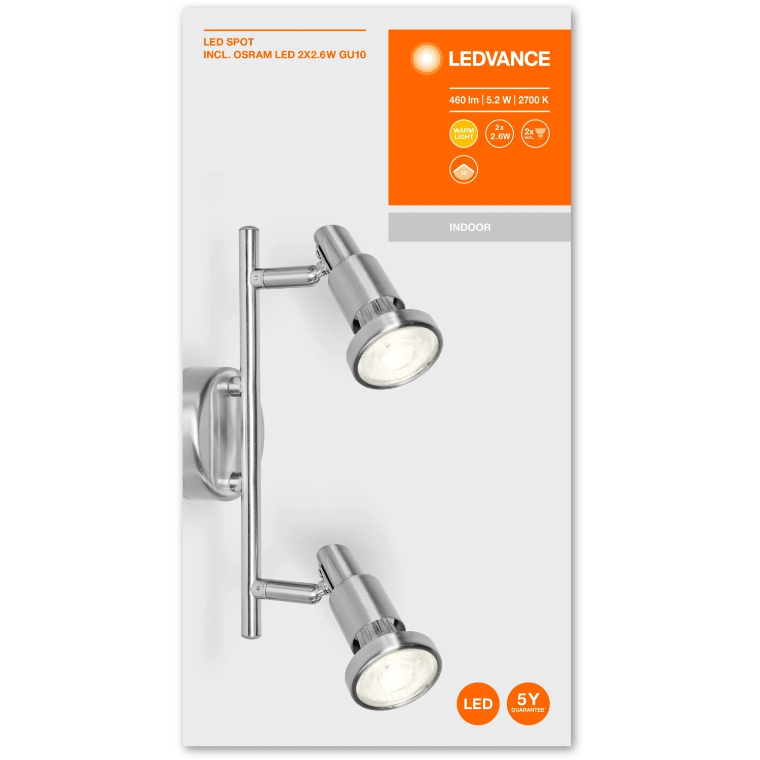 Ledvance LED-Spot, 2-flammig, silberfarben, 17 cm. Deckenleuchte mit zwei GU10 Strahlern.