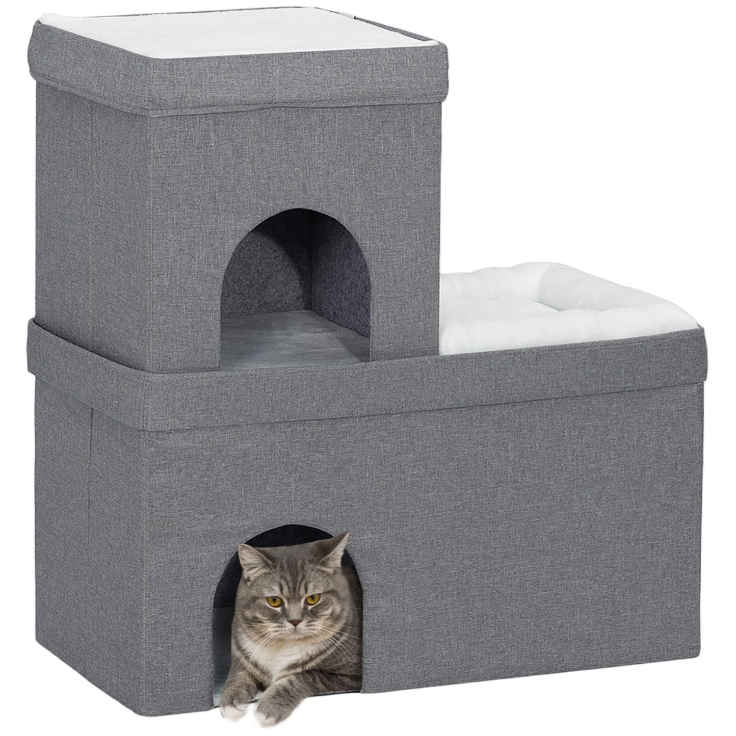 PawHut Katzenhöhle MDF Polyester Grau 74L x 37,5B x 78,5H cm