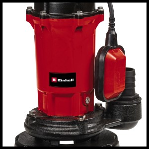 Einhell GE-DP 900 Cut Schmutzwasserpumpe in Rot und Schwarz mit Schwimmerschalter.