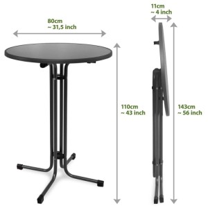 Grauer Beautissu Sylt Stehtisch, rund ø 80 cm, 110 cm hoch, zusammengeklappt 143 cm. Für Indoor & Outdoor.
