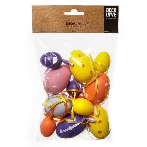 Brauns-Heitmann Behang-Eier Bunt, 12 Deko-Eier mit Bändern im Set für Ostern.
