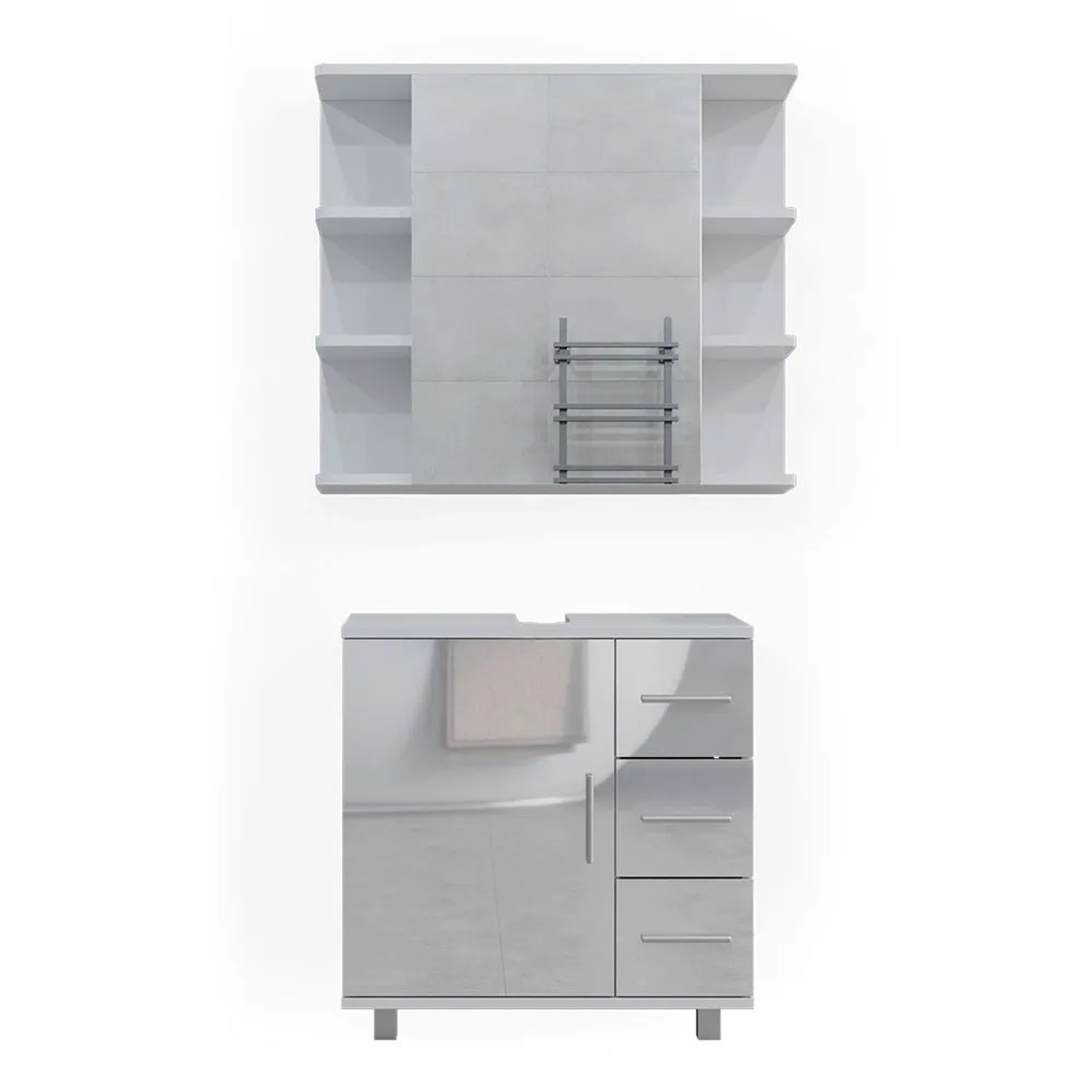 Vicco Badmöbel-Set Ilias Weiß Hochglanz 60 x 61 2-teilig
