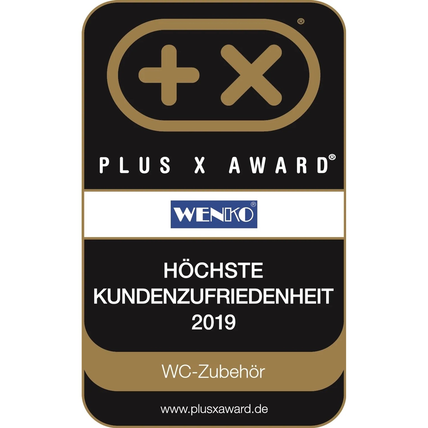 Plus X Award für Wenko WC-Garnitur Raja: Höchste Kundenzufriedenheit 2019 für WC-Zubehör.