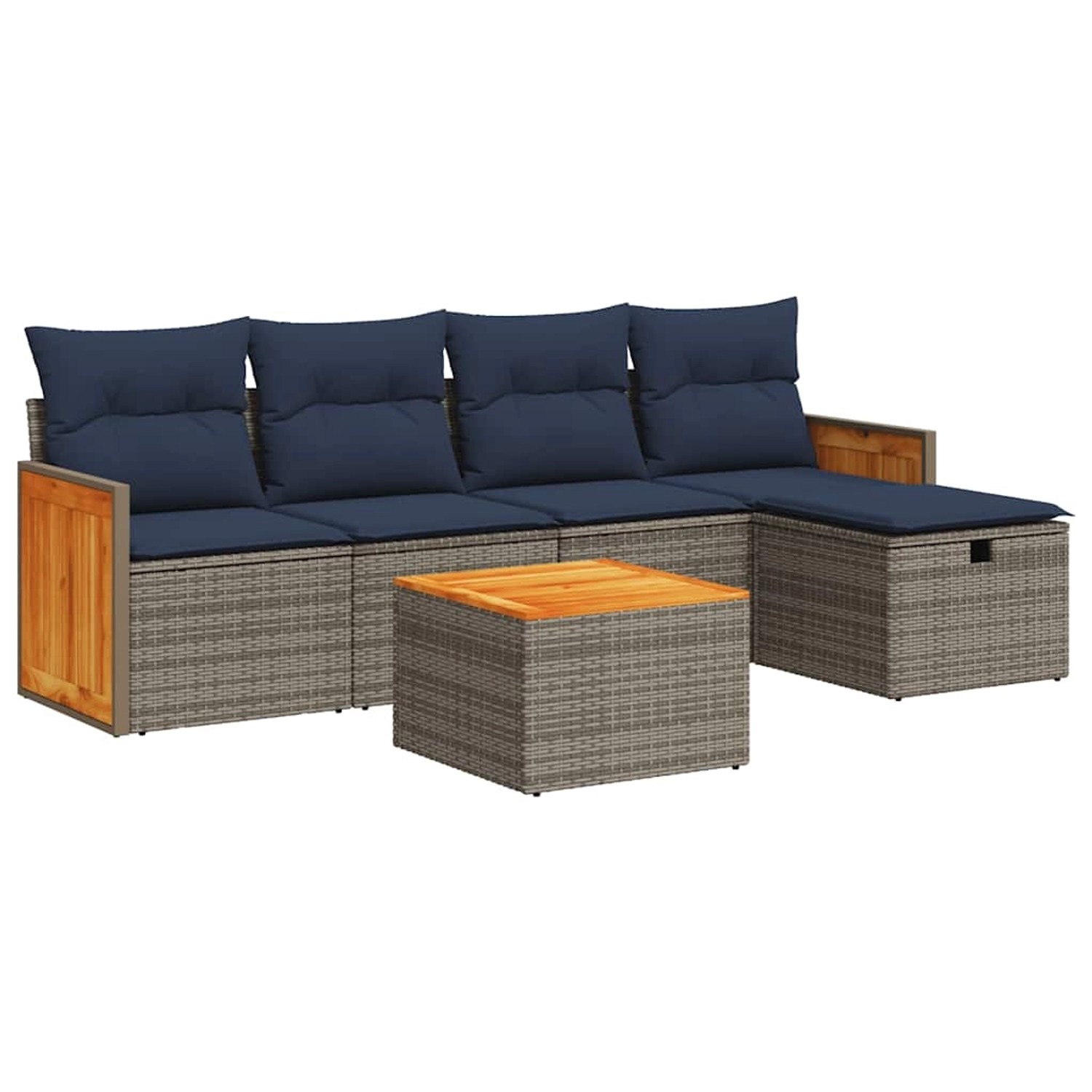 vidaXL 6-Tlg Garten-Sofagarnitur mit Kissen Grau Poly Rattan 3326023