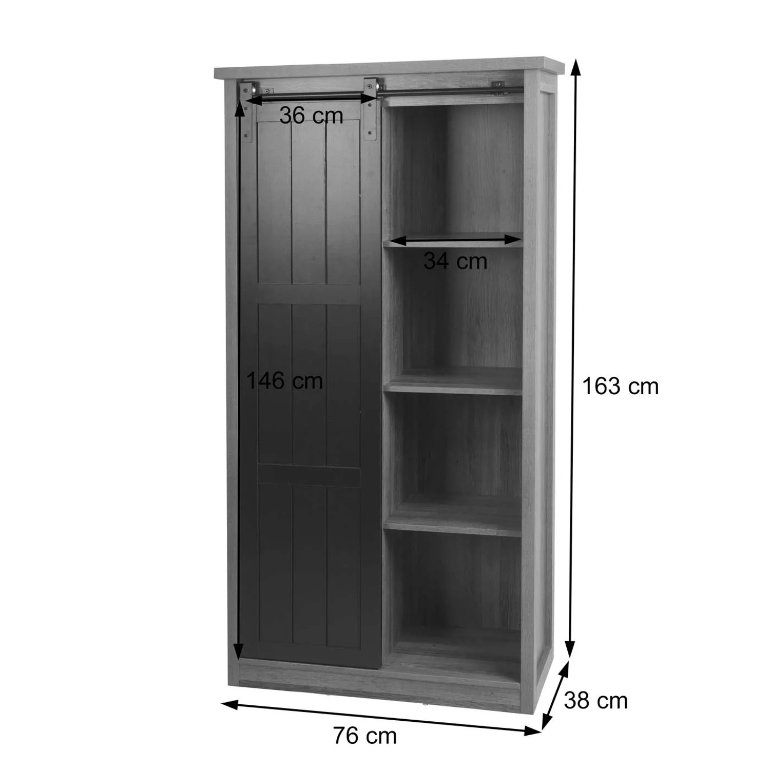 MCW Schrank K75 naturfarben mit Schiebetür und 8 Fächern. Schubladenkommode mit viel Stauraum.