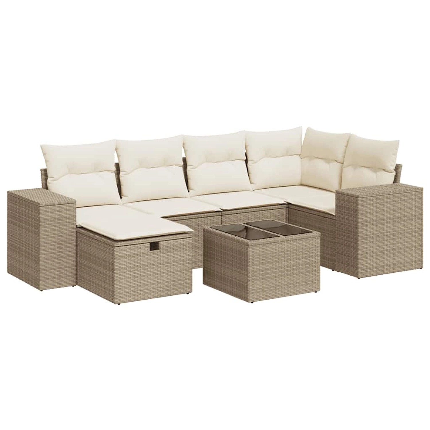 vidaXL 7-Tlg Garten-Sofagarnitur mit Kissen Beige Poly Rattan 3325694 günstig online kaufen