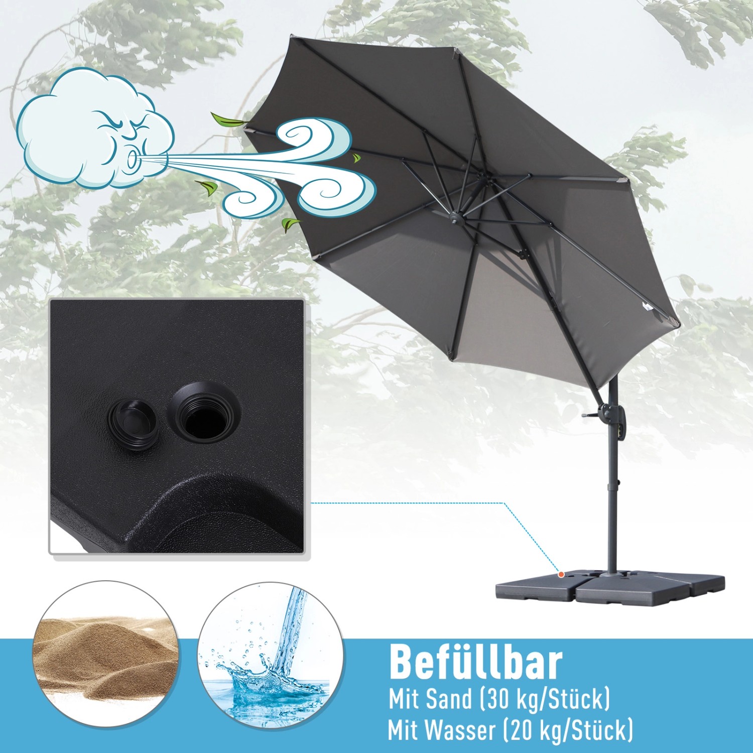 Outsunny Gewichte für Sonnenschirmständer Kunststoff Schwarz L51 x B51