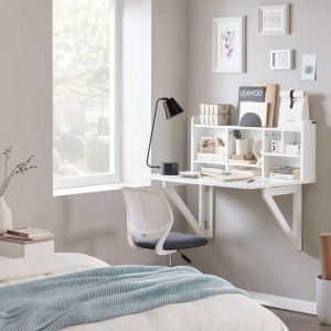 SoBuy Wandklapptisch FWT07-II-W, weiß, mit Regal und Ablagen. Ideal für kleine Räume.