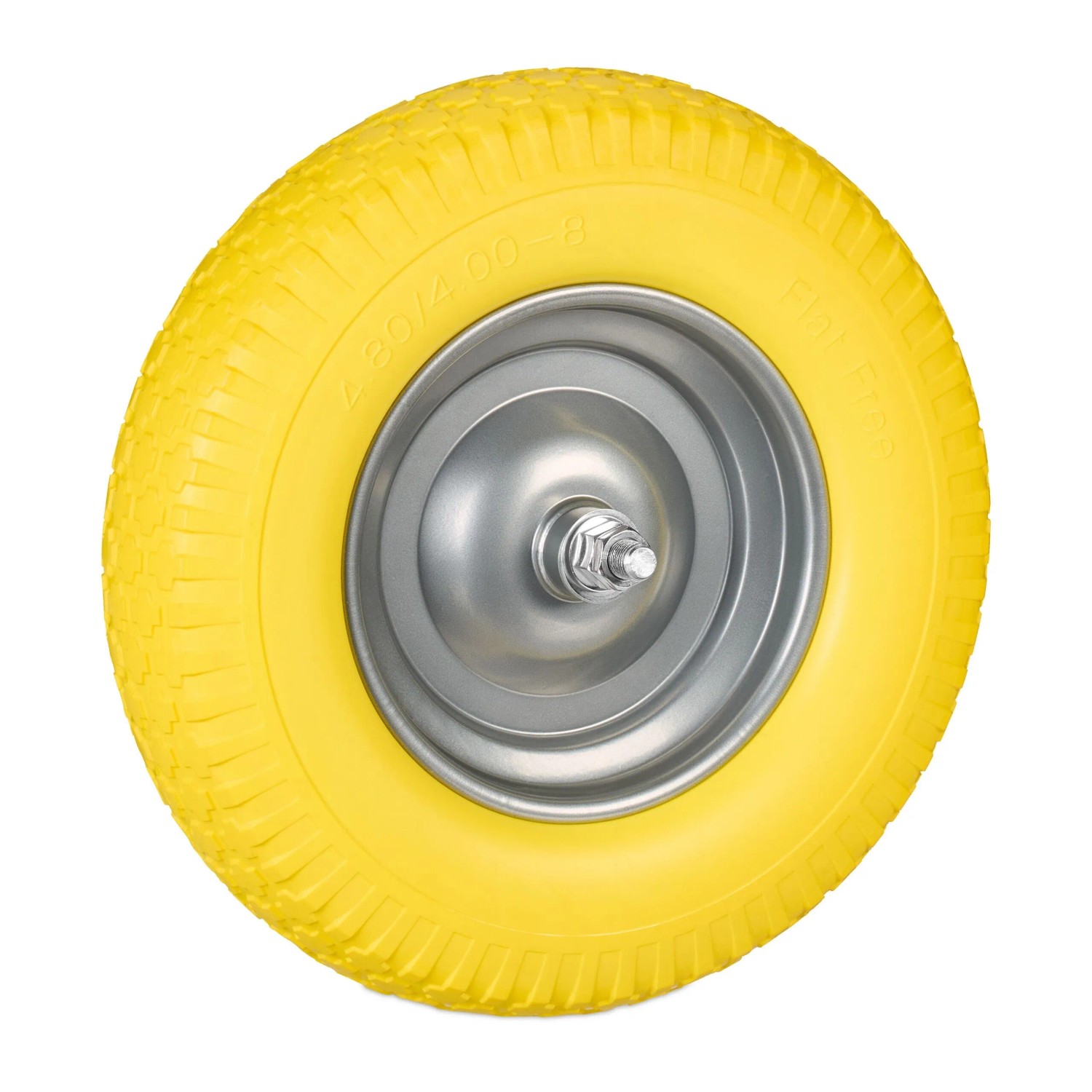 Relaxdays Schubkarrenrad 4.00-8 Vollgummi Gelb-Grau Pannensicher mit Achse 39 cm x 9 cm 2,1 kg
