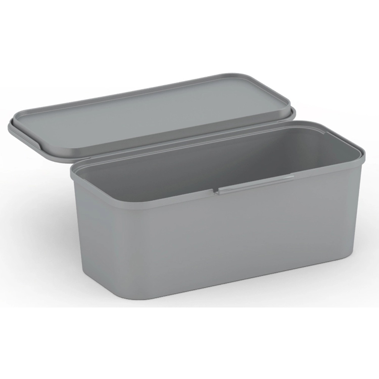 Graue Aufbewahrungsbox Divider Low mit Deckel, ideal zur Aufbewahrung und Ordnung.