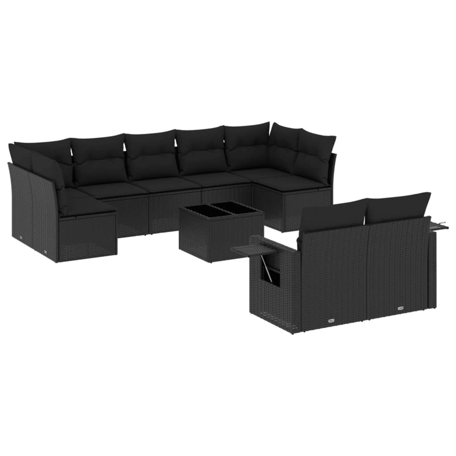 vidaXL 10-Tlg Garten-Sofagarnitur mit Kissen Schwarz Poly Rattan 3220624 günstig online kaufen