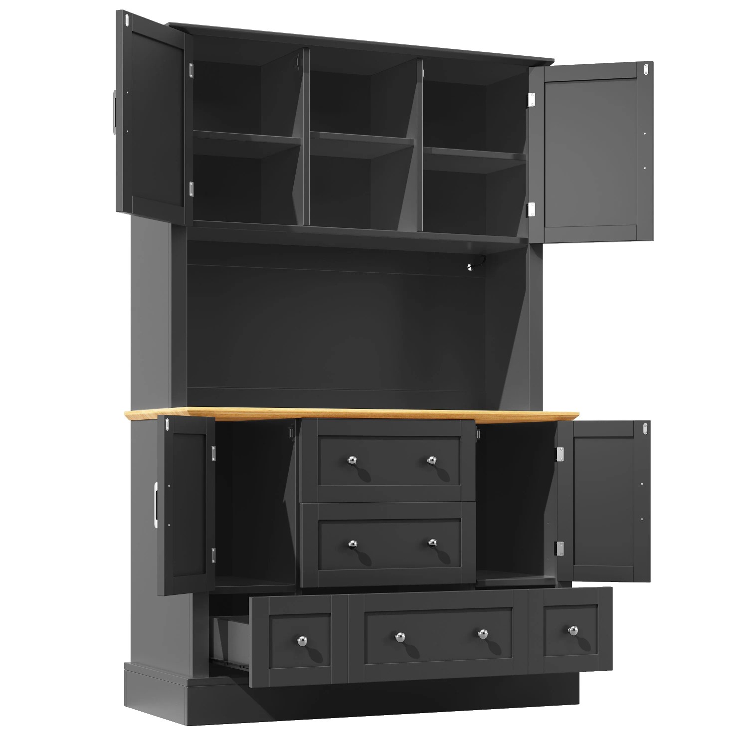 okwish Hochschrank mit LED-Beleuchtung Küche 115 x 40 x 180 cm Schwarz