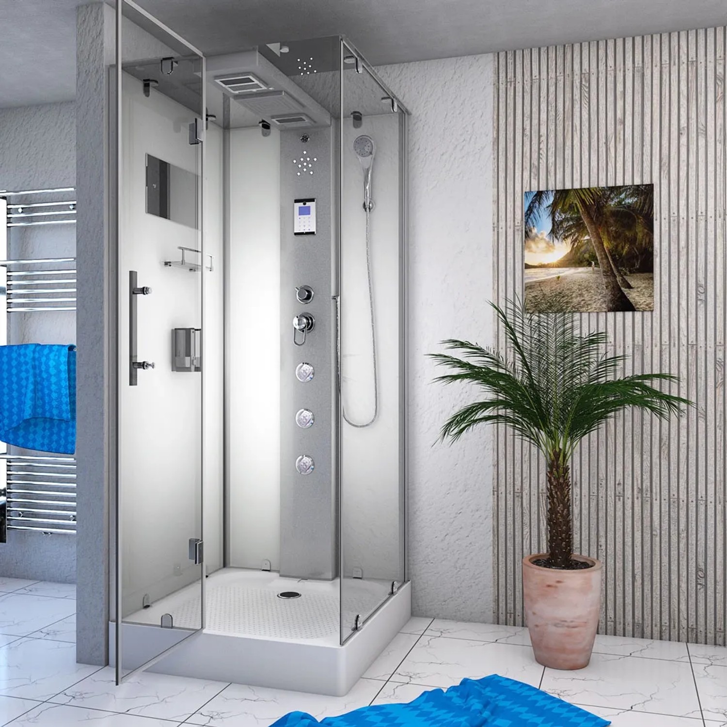 AquaVapore Komplettdusche D38-10L0-EC, 90x90 cm, mit Regendusche, Handbrause und Massagedüsen.