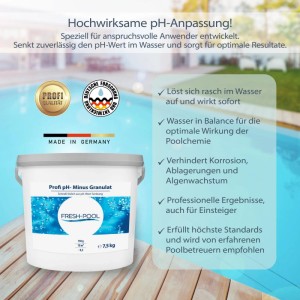 Eimer Fresh-Pool Profi pH Minus Granulat 7,5 kg zur pH-Wert Senkung im Pool.