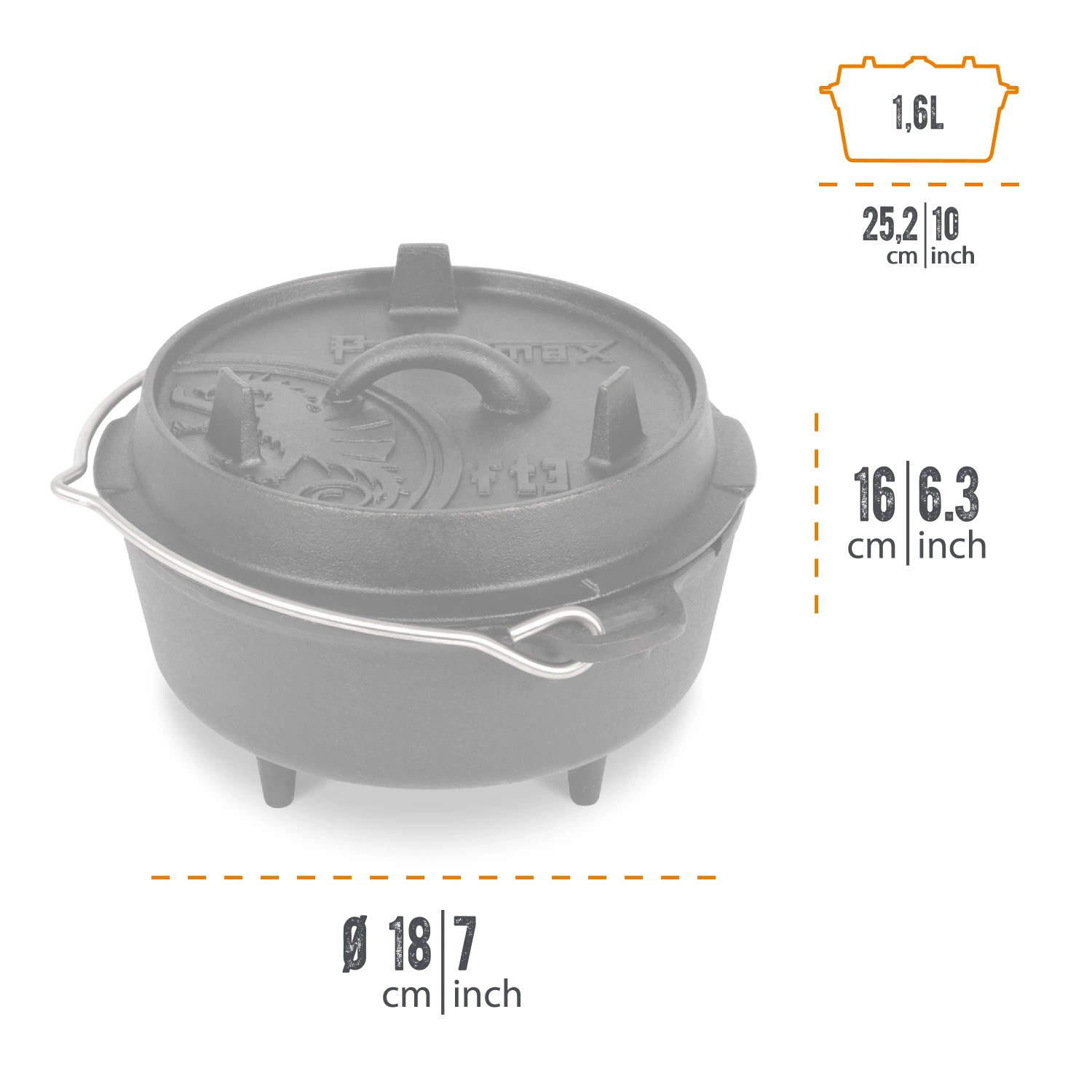 Schwarzer Petromax Dutch Oven FT3 mit Füßen, 1,6 l, für Grill & Outdoor-Küche.