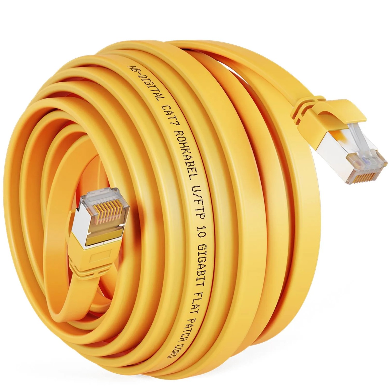 hb-digital LAN Kabel Flach CAT 7 Rohkabel Patchkabel CAT7 RJ45 U/FTP PVC 15m Gelb