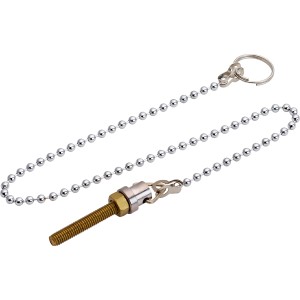 Verchromte Kugelkette (30 cm) mit Gewindeschraube zur Befestigung von Ventilstopfen.