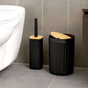 Relaxdays Badezimmer Set Kunststoff Bambus Schwarz mit 6 Teilen