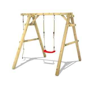 Wickey Schaukel Sky Dancer Prime Blau aus Holz mit rotem Schaukelsitz.