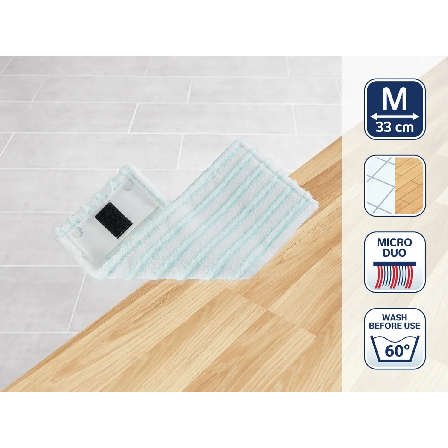 Leifheit Wischbezug Clean Twist M Ergo micro duo für Reinigungsgeräte, 33 cm breit.