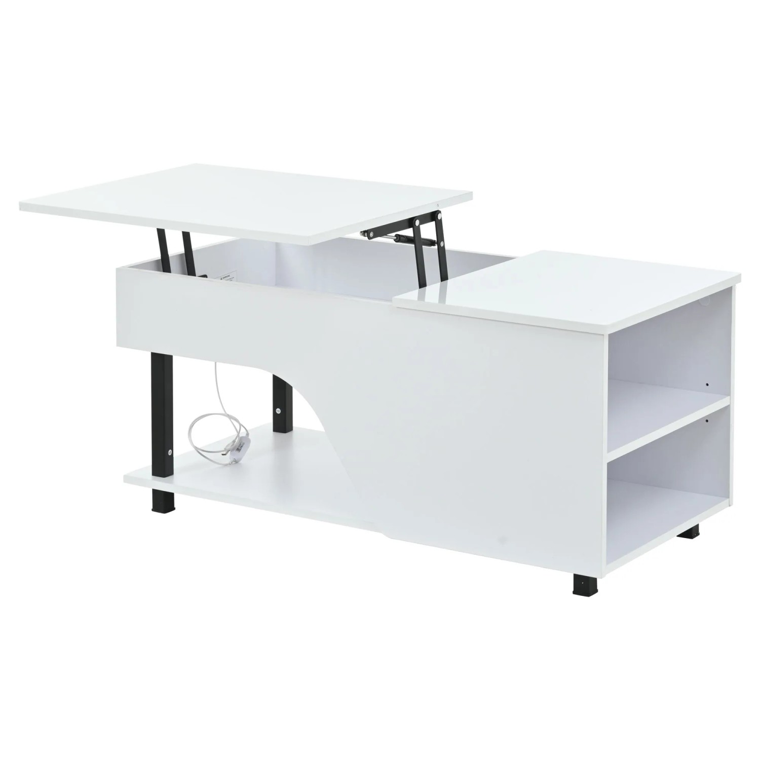 Merax Couchtisch Höhenverstellbar 100x50x46cm LED Weiß