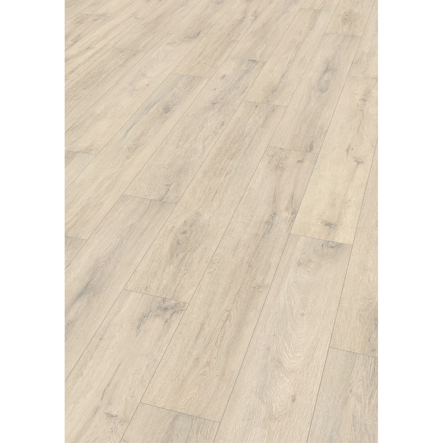 Egger Classic Laminat 8 mm Eiche Kurimo, helle Holzbodenoptik für Wohnräume.