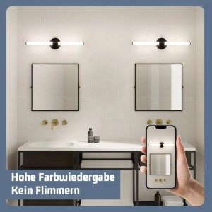 NETTLIFE LED Spiegelleuchte L60 aus schwarzem Metall über Badspiegeln. Modern, 4000K Neutralweiß, IP44 Feuchtraumschutz.