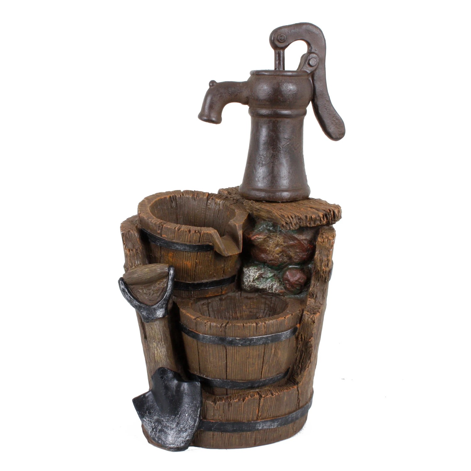 DELUKE Brunnen KEVIN Holz-/Stein-Optik Kunststoff Braungrau 60x30x34cm Gartendeko Teichdeko