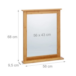 Relaxdays Wandspiegel Bambus Natur mit Ablage 68 cm x 56 cm x 9,5 cm
