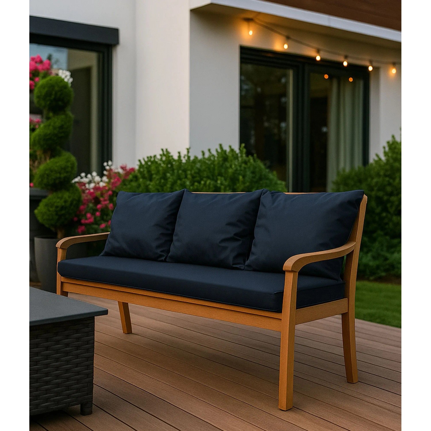 Marineblaues Setgarden Bankkissen für 2-Sitzer Gartenbank, 100x60 + 2x50x56 cm.