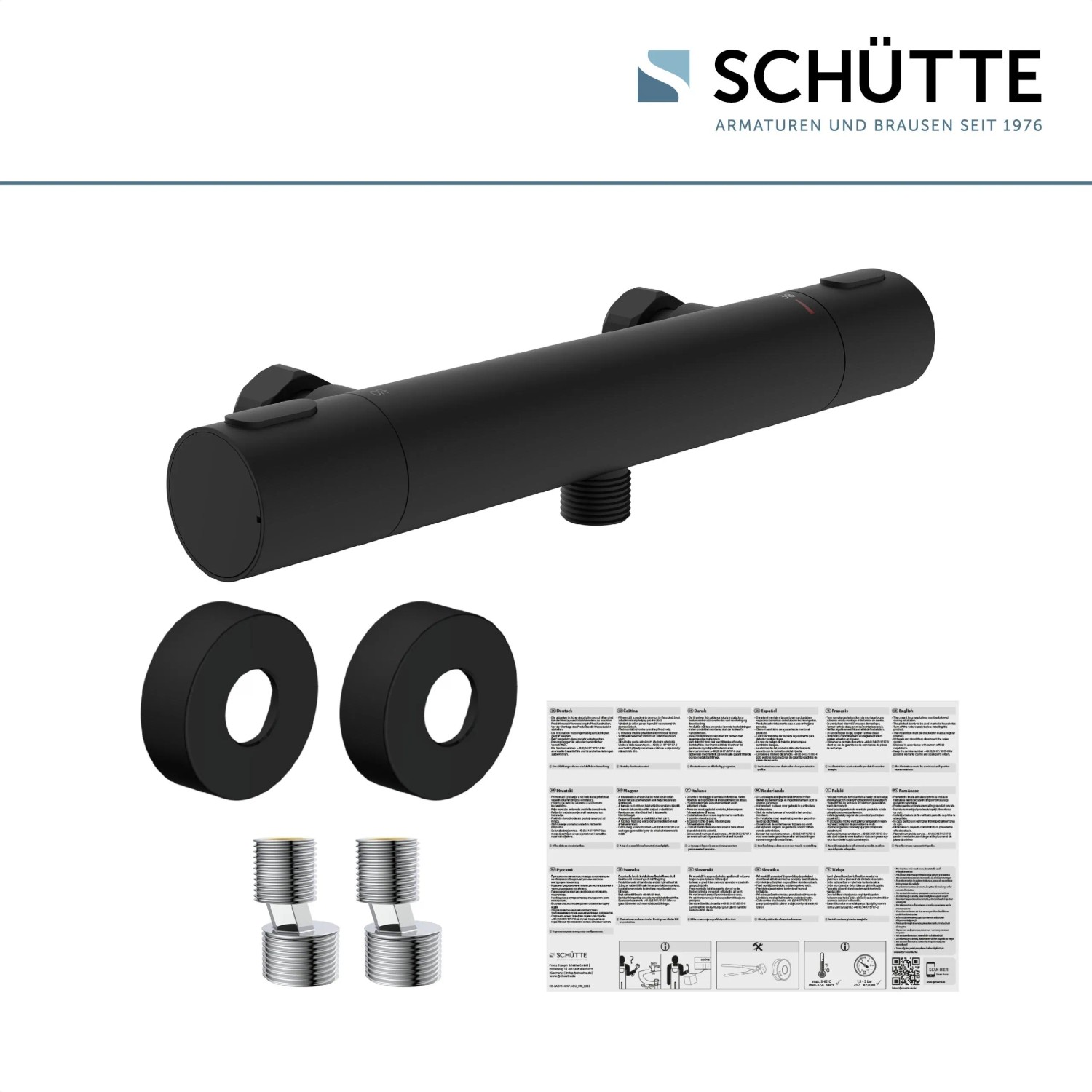 Schütte Thermostat Duscharmatur Los Angeles, Schwarz Matt, mit Zubehör.