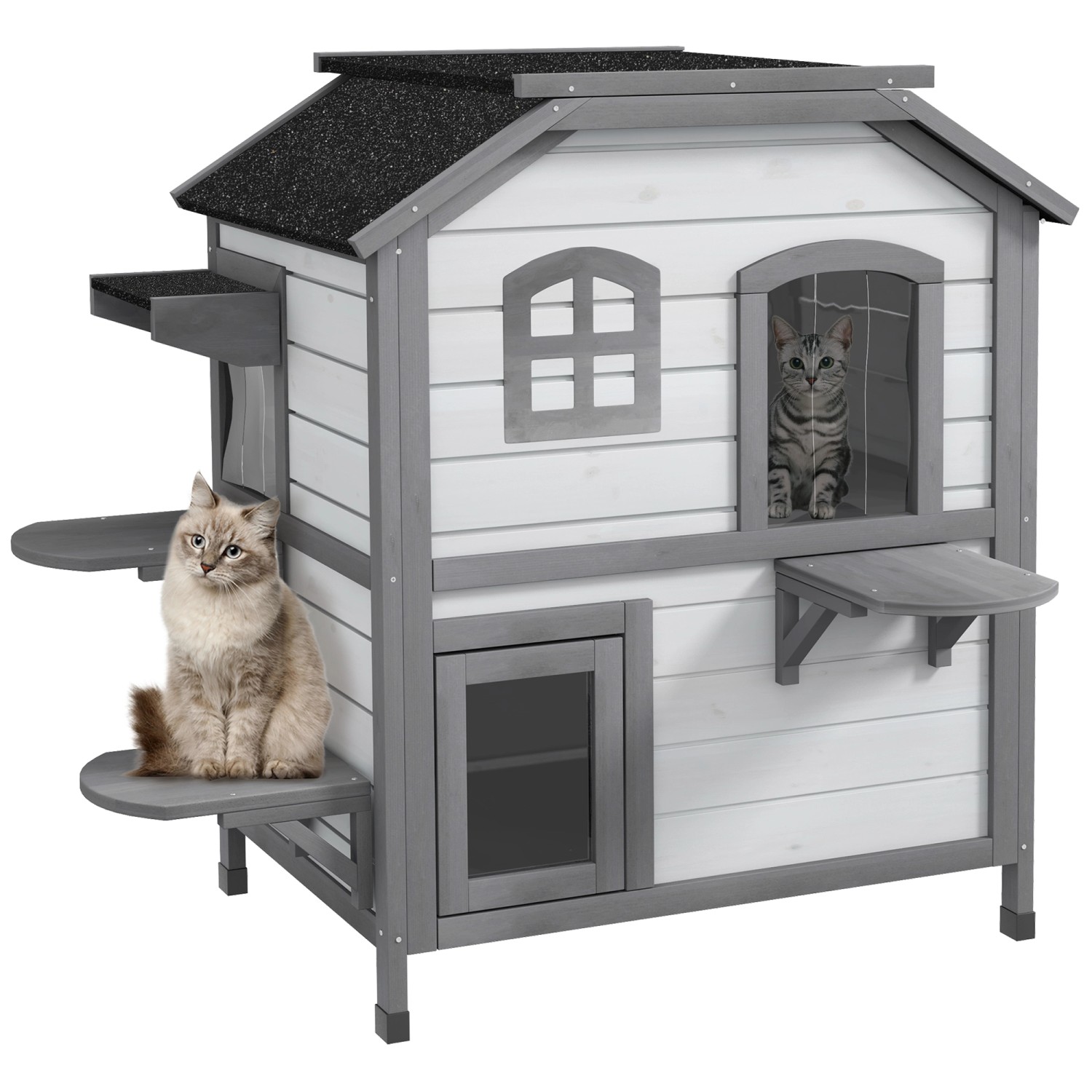 PawHut Katzenhaus mit Asphaltdach und Treppen78 x55,5x91cm günstig online kaufen