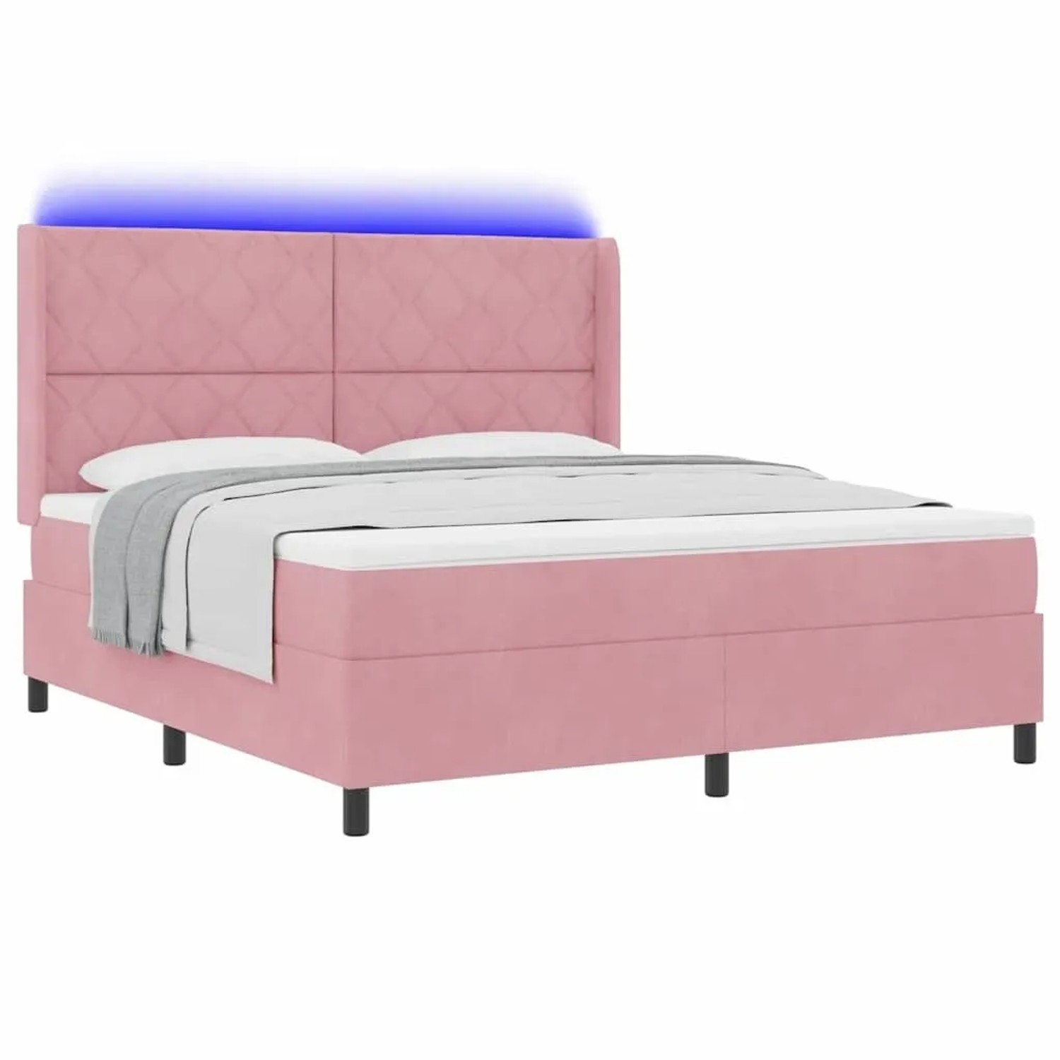 vidaXL Boxspringbett mit Matratze mit LED Rosa 180 x 200 cm Samt 3343939