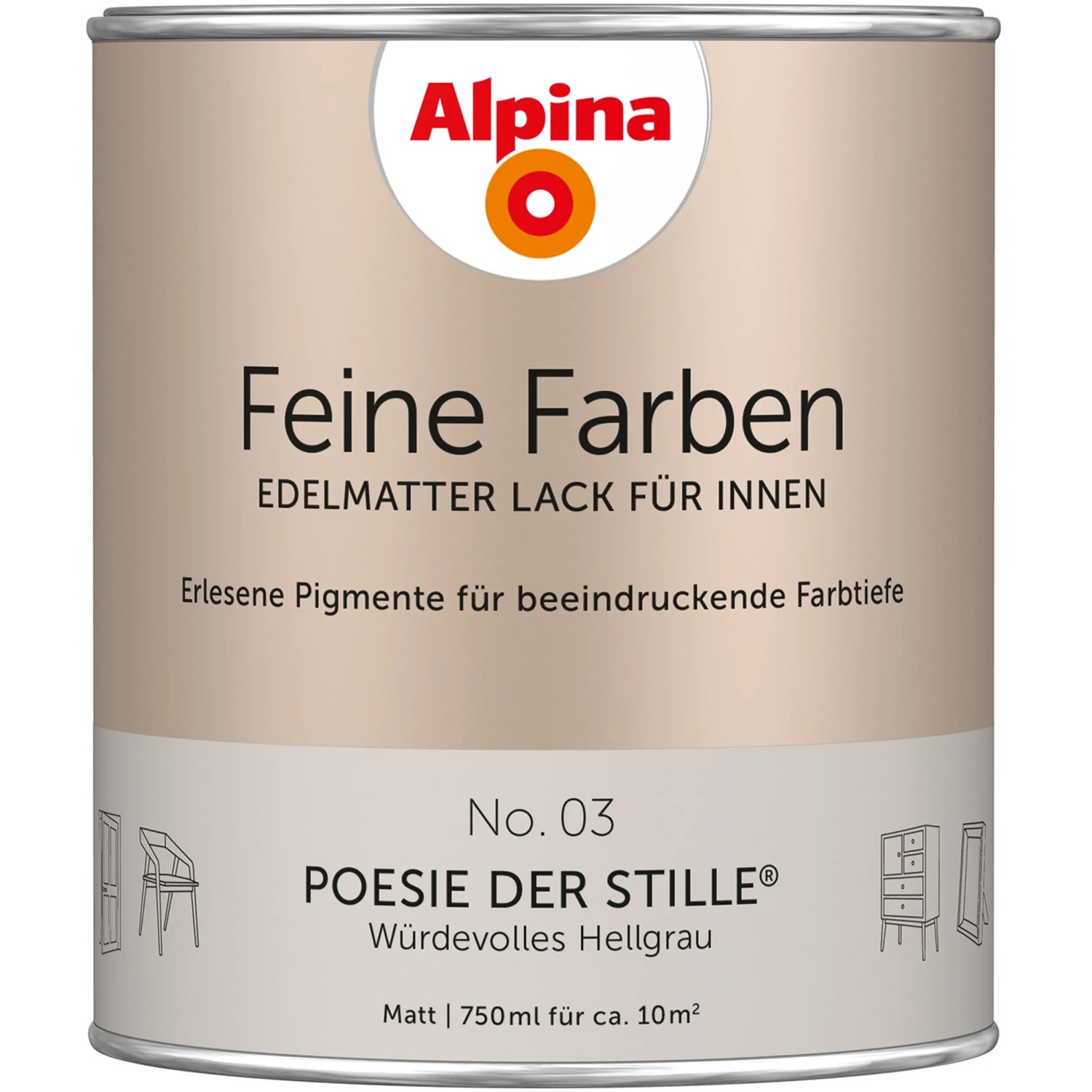Alpina Feine Farben Lack No. 03  Poesie der Stille® Grau edelmatt 750 ml