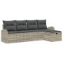 Hellgraues 5-tlg. Garten-Sofa-Set aus Poly Rattan mit Kissen von vidaXL.